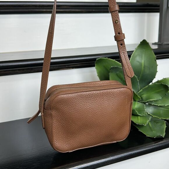 J.Crew Genuine Leather Crossbody Shoulder Purse Saddle Brown Pebbled - Picture 1 of 8